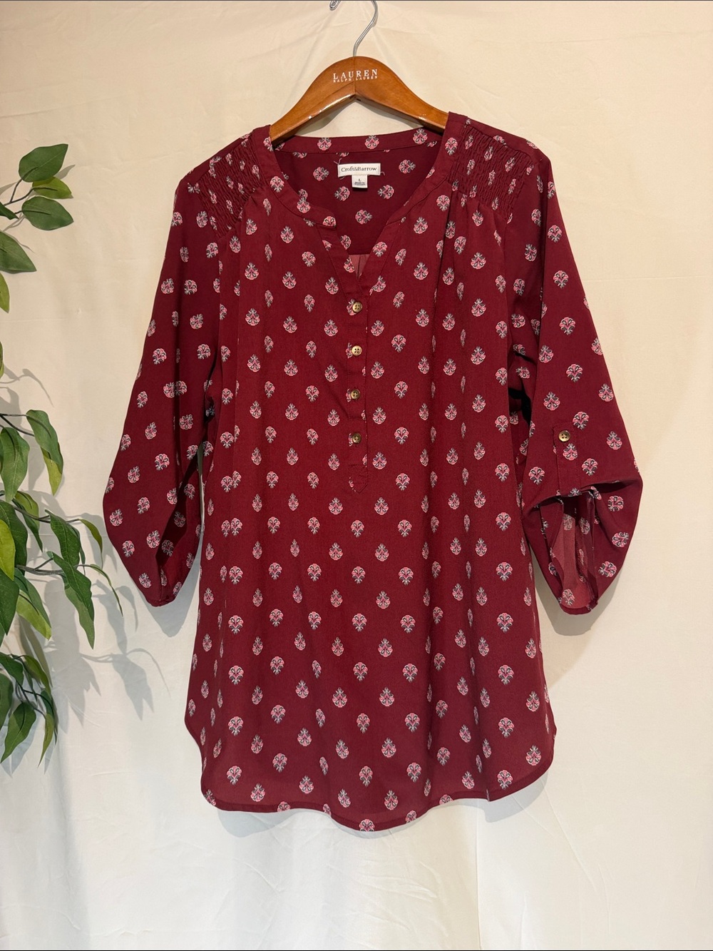 croft & barrow Maroon Floral Henley Tunic